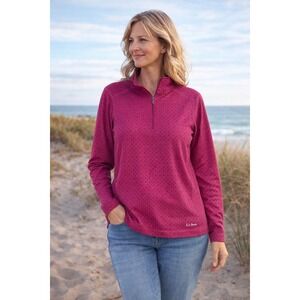 LL Bean Sweater Womens Size Large Pink 1/4 Zip Long Sleeve Performance Capsule